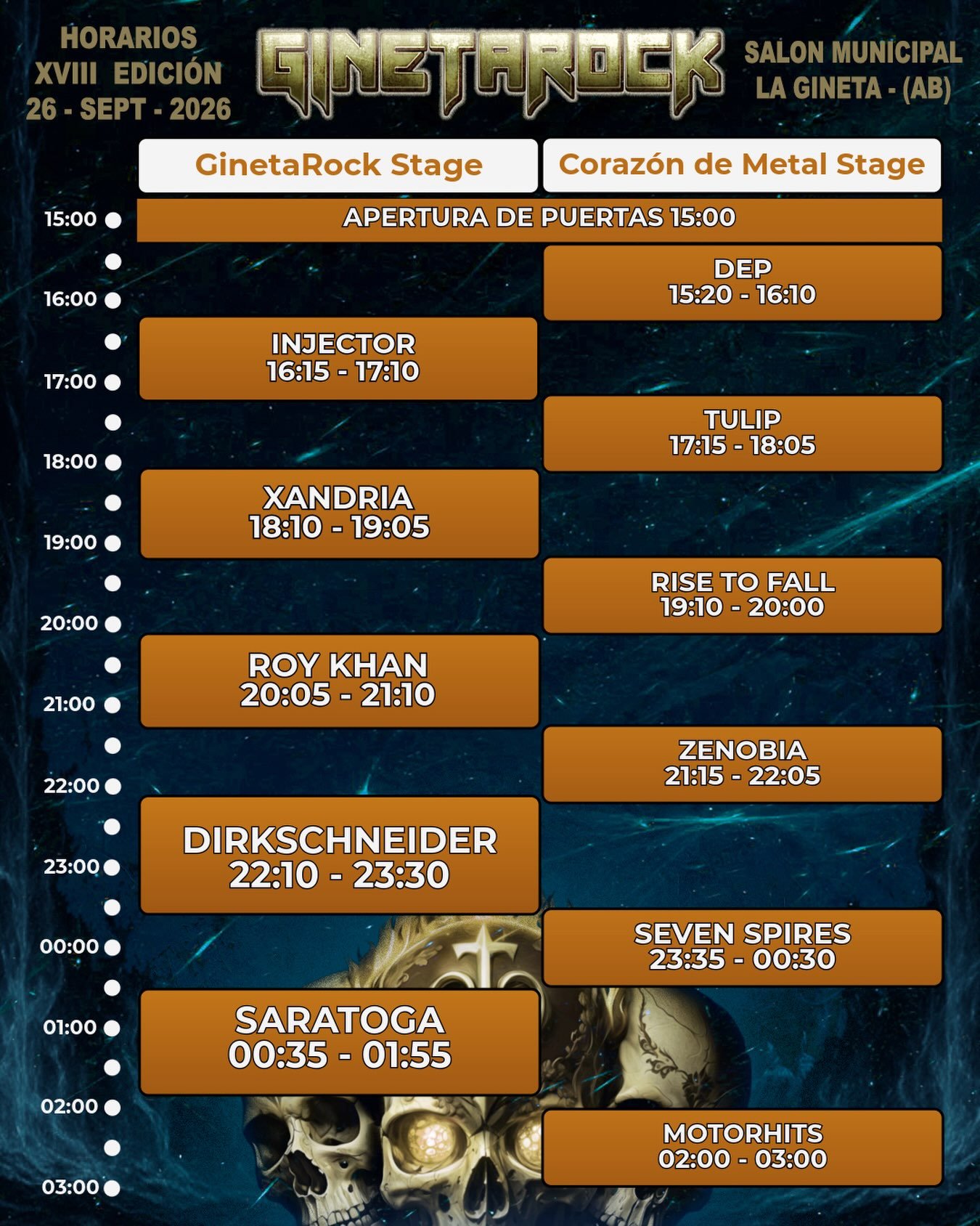 Horarios Ginetarock 2026